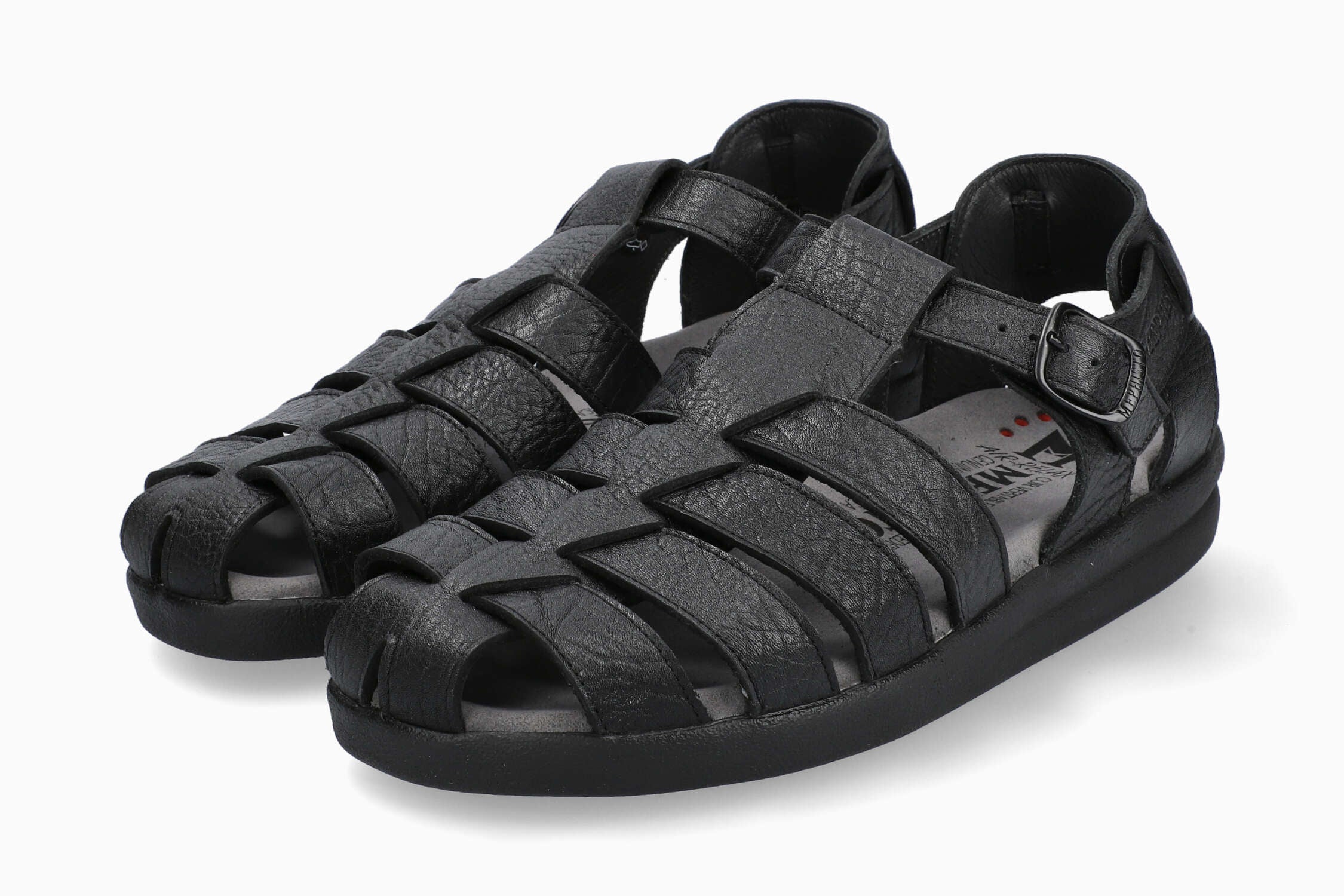MEPHISTO SAM | Men Sandals Black Leather Crumpled Effect