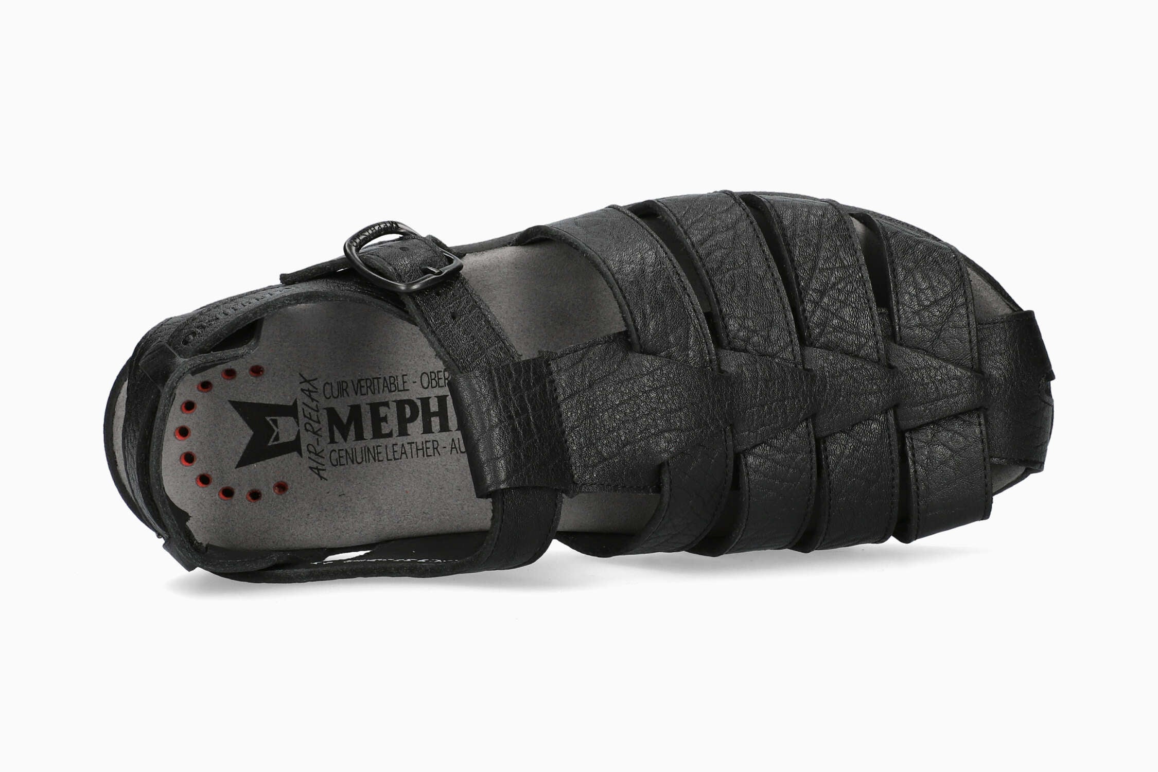 MEPHISTO SAM | Men Sandals Black Leather Crumpled Effect