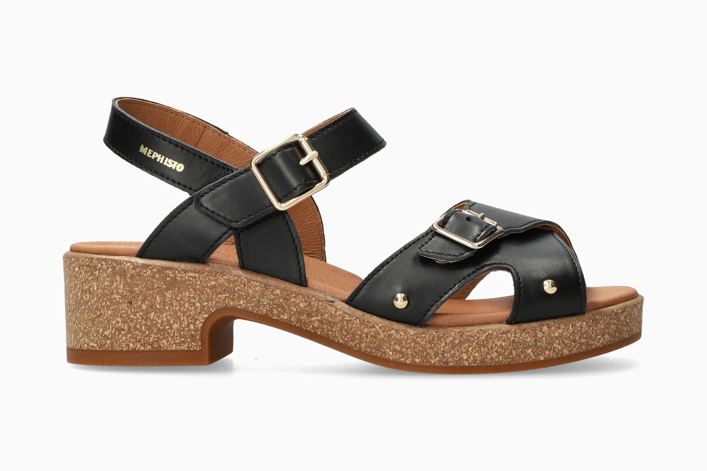 MEPHISTO FEDORA | Women Sandals With Heel Black Leather Smooth