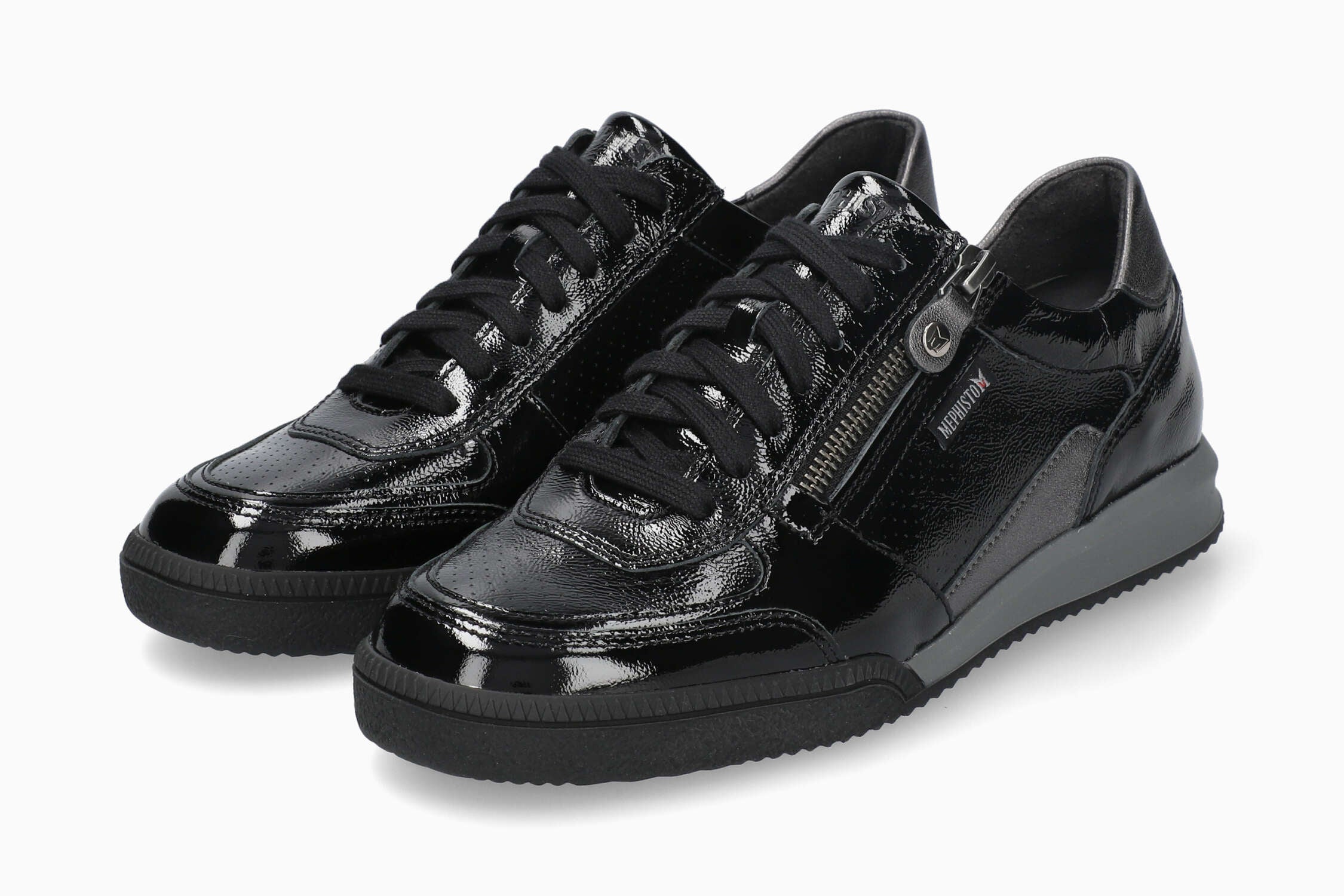 Mefisto ブラックメタル black l MEPHISTO WALIE | Mujer Sneaker Negro Cuero Barniz | Mephisto.com