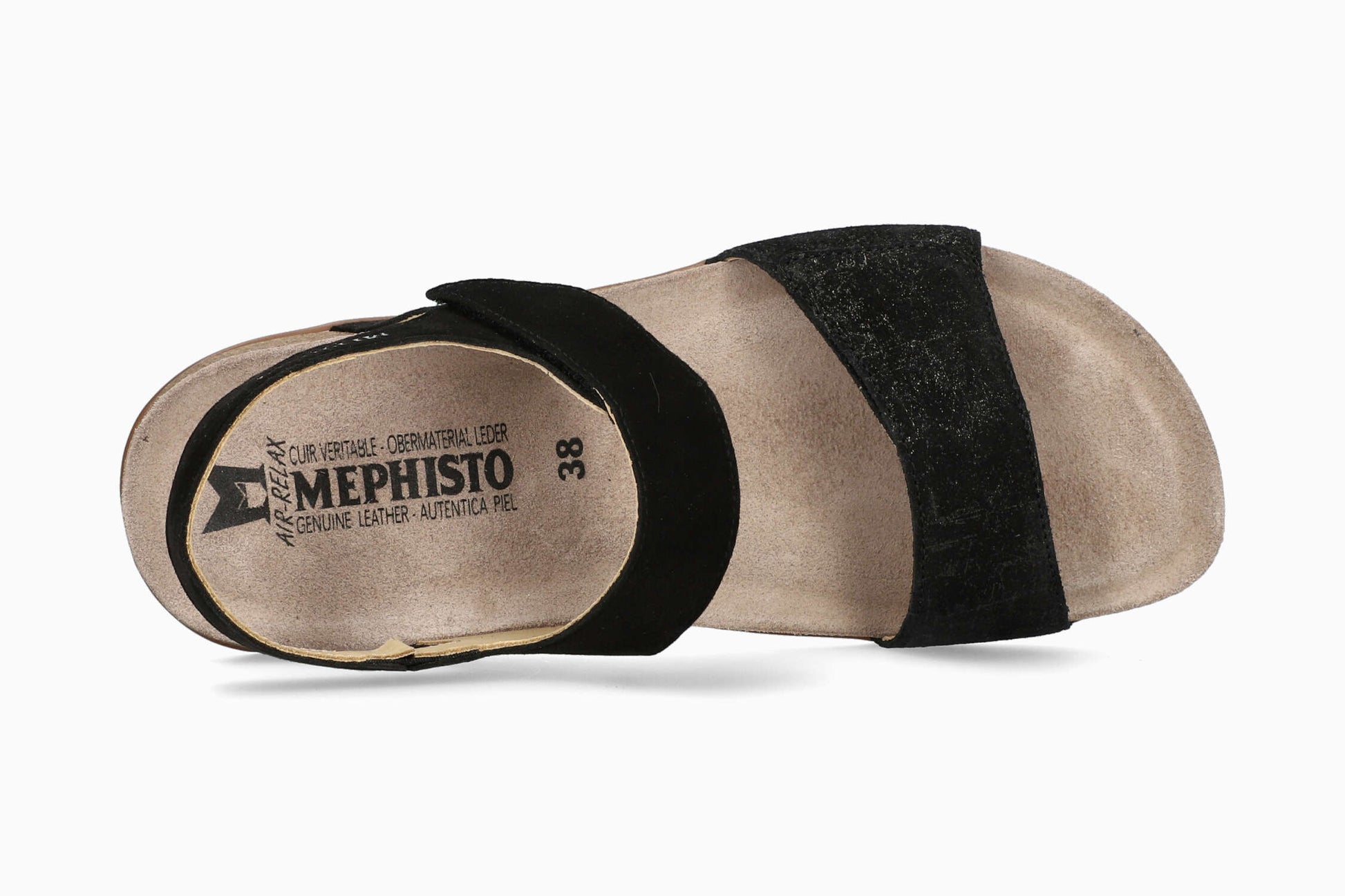 MEPHISTO AGAVE | Donna Sandali Con Plantare In Sughero Nero Pelle  Scamosciato