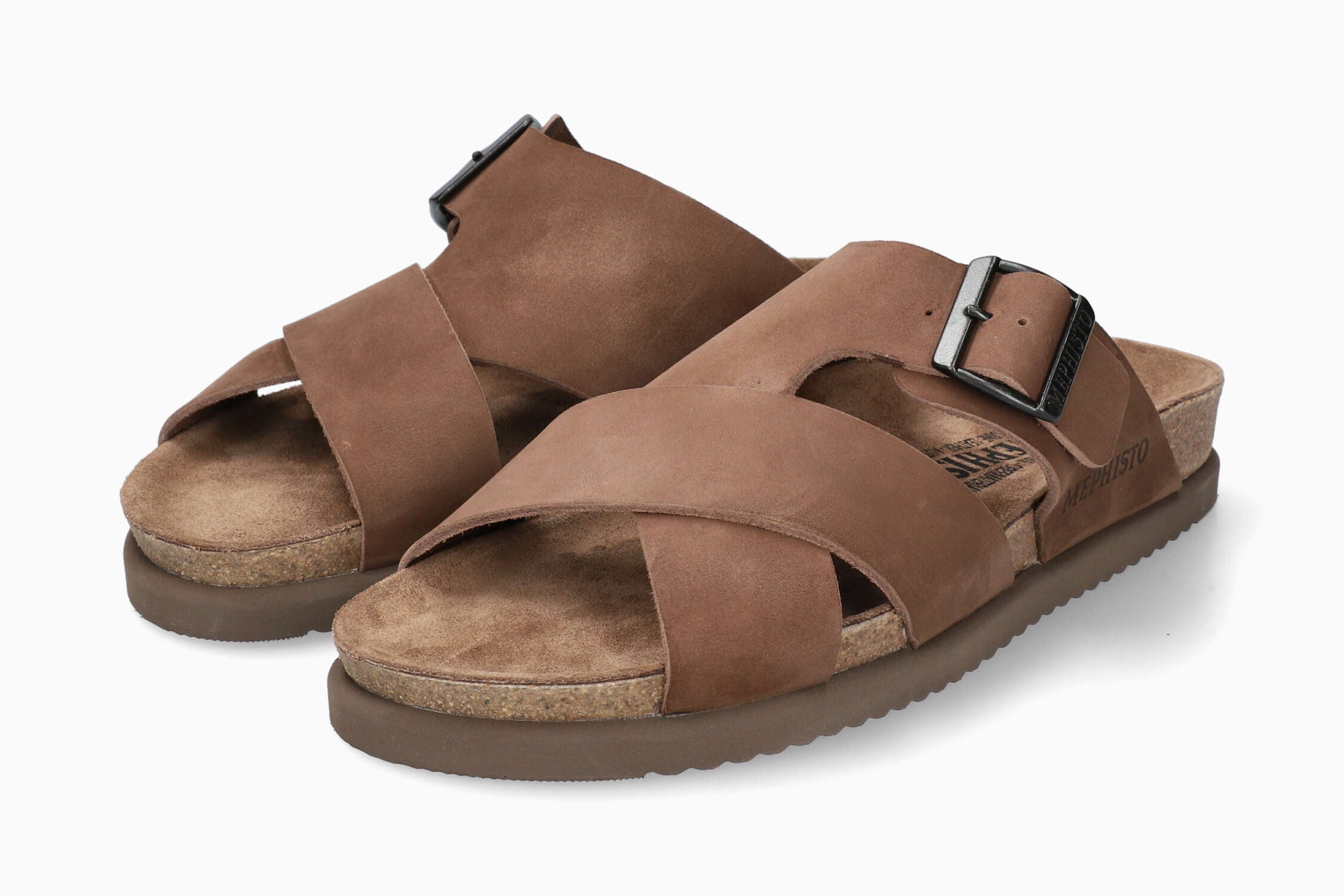 MEPHISTO NORDINE | Men Cork Sandals Dark Brown Leather Nubuck