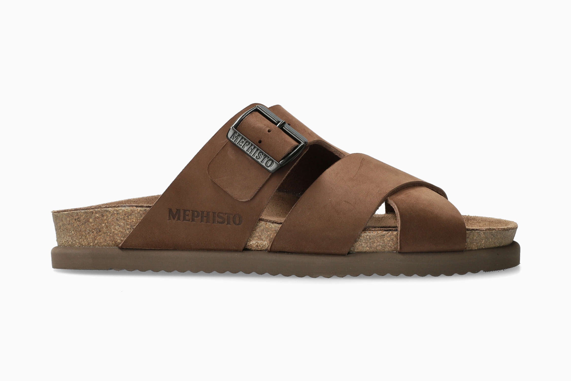 MEPHISTO NORDINE | Men Cork Sandals Dark Brown Leather Nubuck