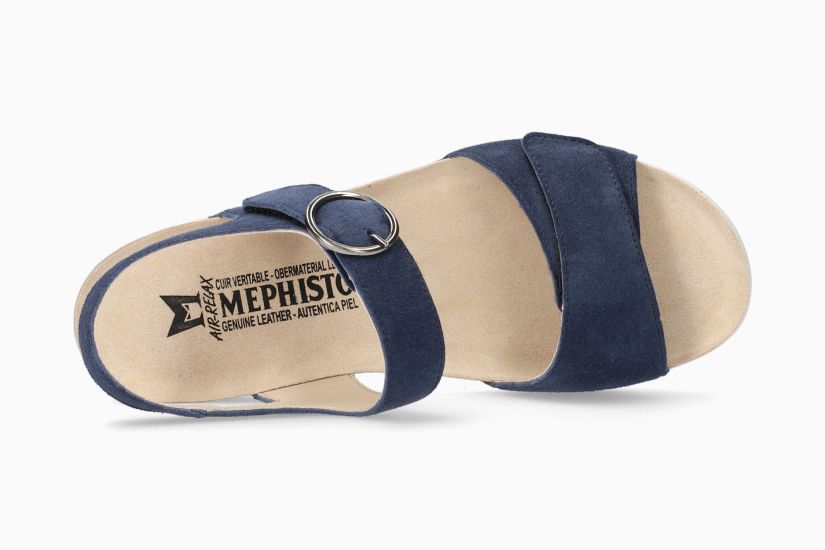 MEPHISTO ORIANA | Damen Korkfußbettsandalen Blau Leder Veloursleder