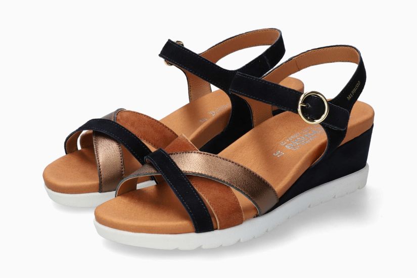 MEPHISTO YRENA | Damen Sandaletten Dunkelblau Leder Veloursleder