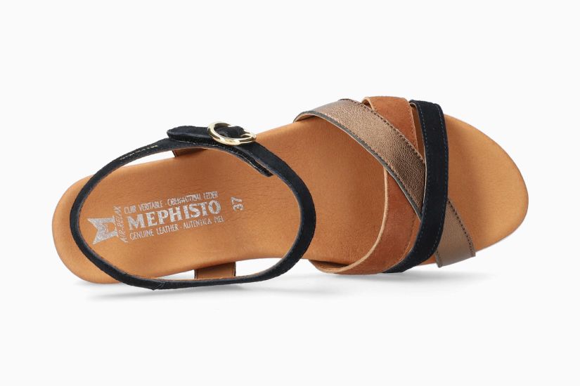 MEPHISTO YRENA | Damen Sandaletten Dunkelblau Leder Veloursleder