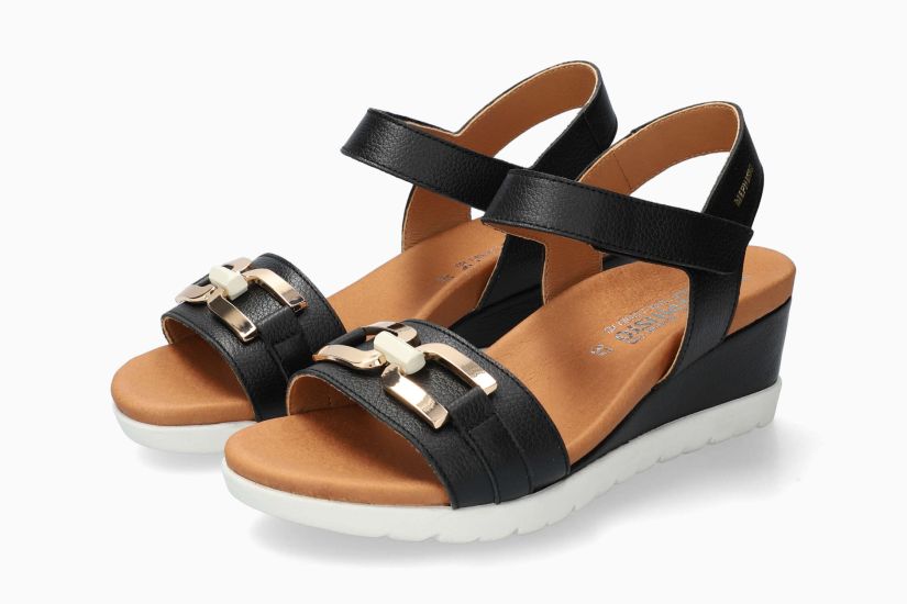 MEPHISTO YULIA | Damen Sandaletten Schwarz Leder Knitter-effekt
