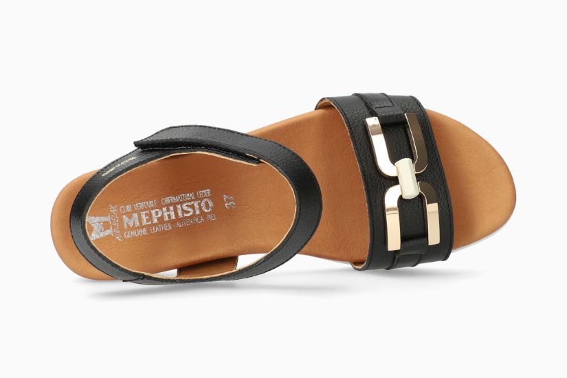 MEPHISTO YULIA | Damen Sandaletten Schwarz Leder Knitter-effekt