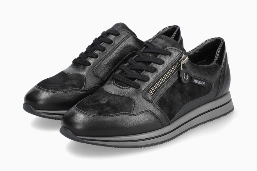 MEPHISTO LEENIE | Vrouwen Sneaker Zwart Leer Crackle Effect