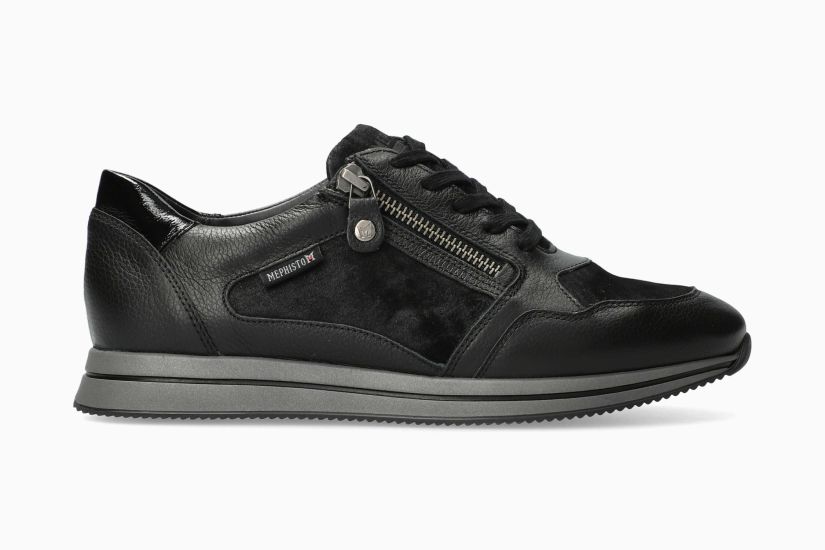 MEPHISTO LEENIE | Vrouwen Sneaker Zwart Leer Crackle Effect