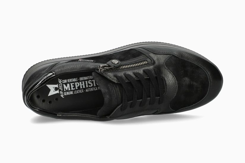 MEPHISTO LEENIE | Vrouwen Sneaker Zwart Leer Crackle Effect