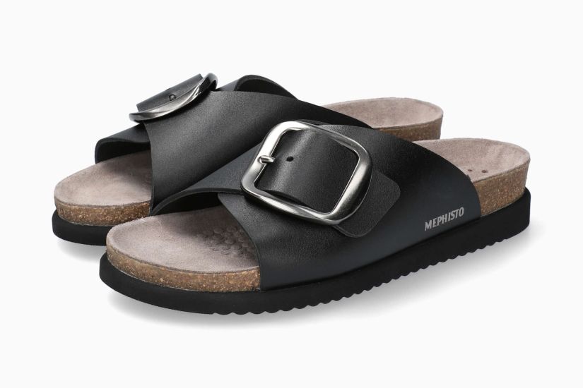 MEPHISTO HARIANA | Femme Sandales Voute Liege Noir Cuir Lisse