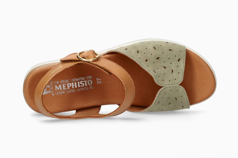 MEPHISTO SERAFIA | Damen Sandaletten GrÜn Leder Veloursleder