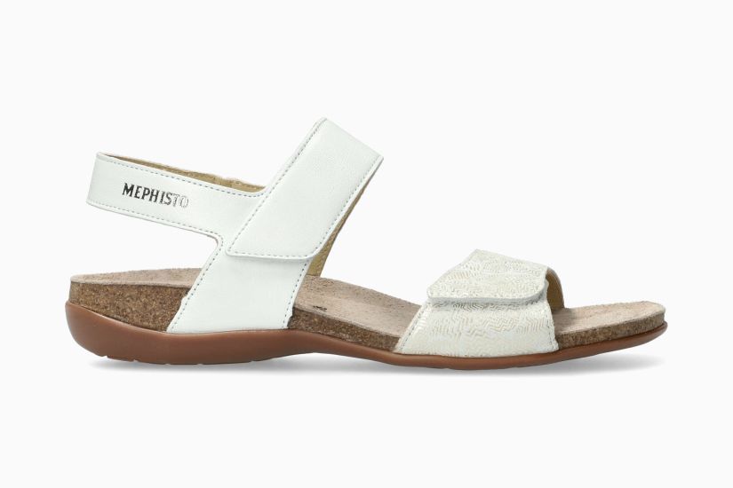 MEPHISTO AGAVE | Femme Sandales Voute Liege Blanc Cuir Metallise