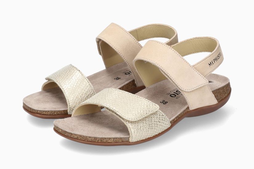 MEPHISTO AGAVE | Mujer Sandalas De Arco Beige Cuero Terciopelo