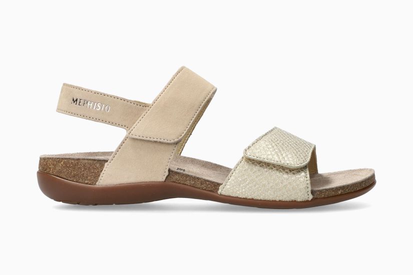 MEPHISTO AGAVE | Mujer Sandalas De Arco Beige Cuero Terciopelo