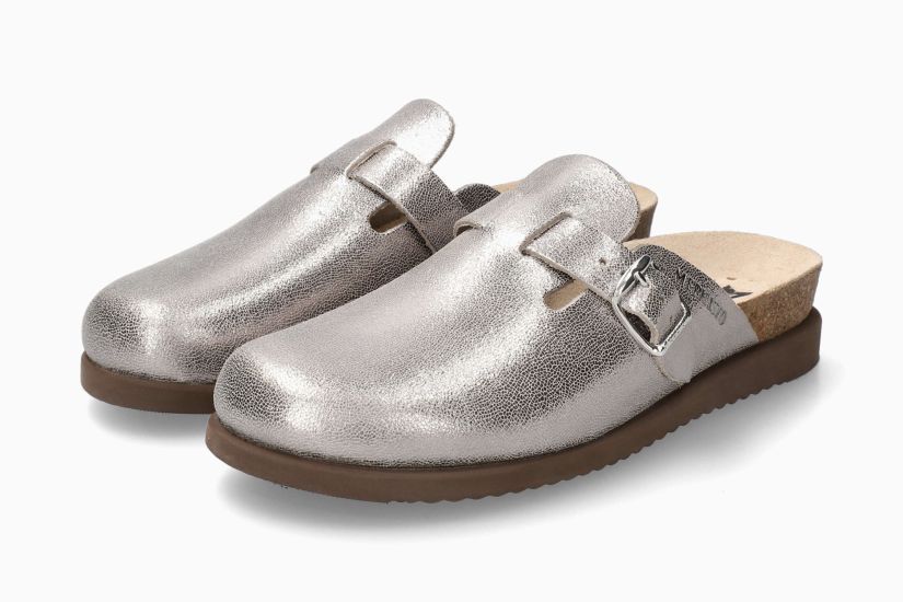 MEPHISTO HALINA | Damen Korkfußbettsandalen Metallic Leder Metallisierte Knitter-optik