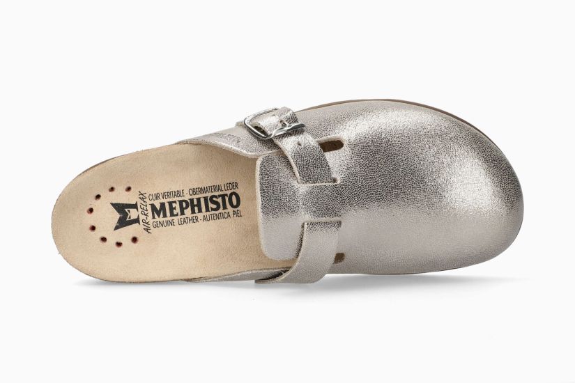MEPHISTO HALINA | Damen Korkfußbettsandalen Metallic Leder Metallisierte Knitter-optik