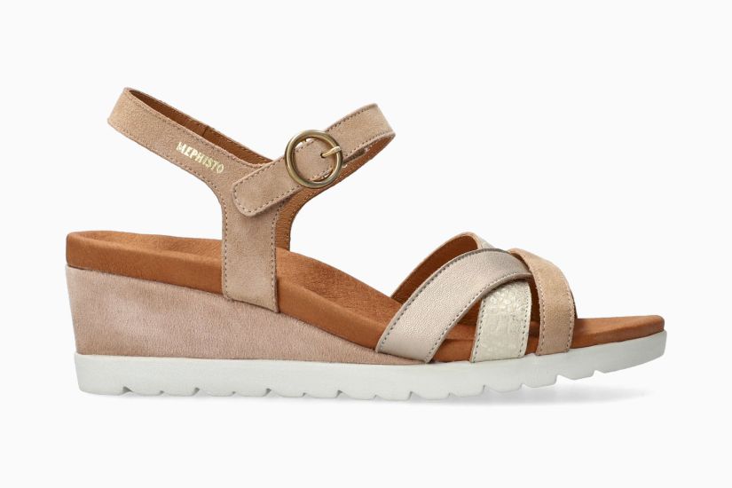MEPHISTO YRENA | Damen Sandaletten Beige Leder Veloursleder