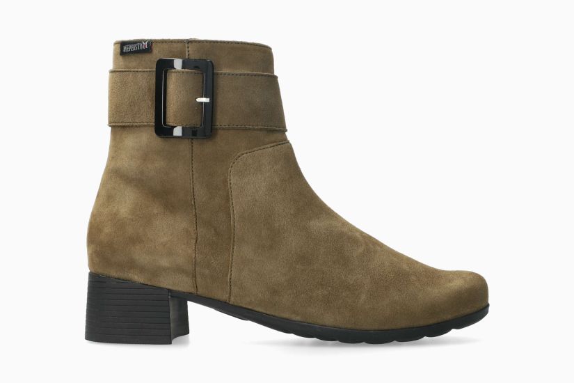 MEPHISTO GIANINA | Mujer Botas De Tacon Verde Cuero Terciopelo