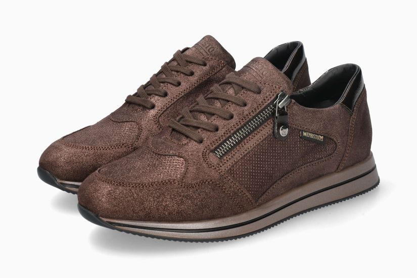 MEPHISTO LEENIE | Vrouwen Sneaker Kastanjebruin Leer Nacer Effect