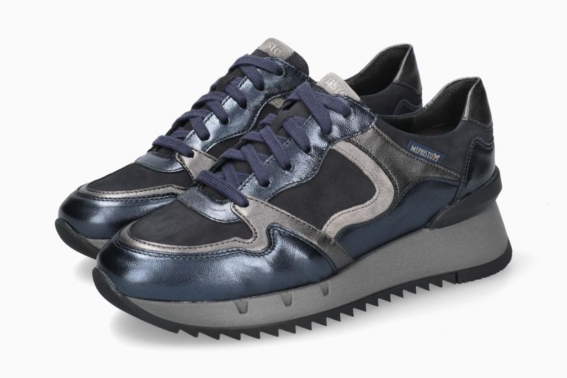 MEPHISTO ANGIE | Vrouwen Sneaker Blauw Leer Metallise